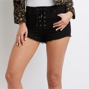 Refuge Lace up Black Denim Distressed Shorts Size 6